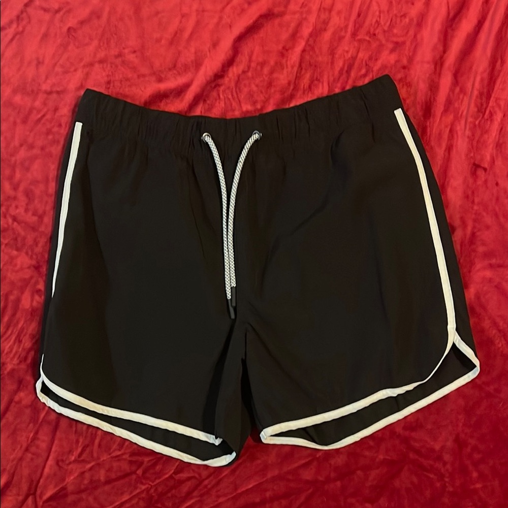 Forever 21 Men Black + White Trim Drawstring Swim Shorts Size Medium